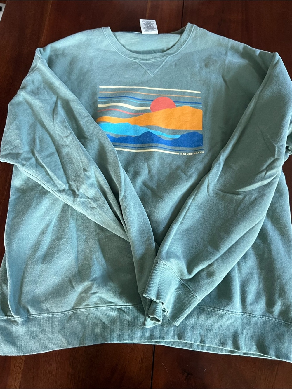 Men’s Crewneck Sweatshirt | Large | Cotton Blend | Teal with Multicolor Graphic